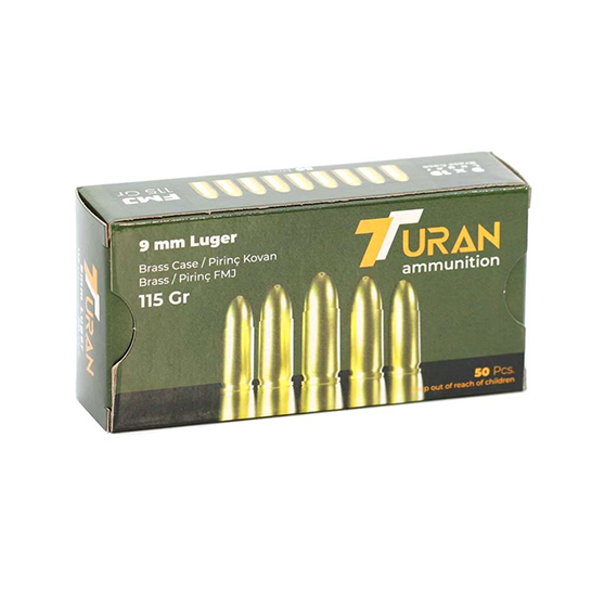 9mm Luger 115 grain Full Metal Jacket by Turan 50 rounds