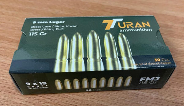 9mm Luger 115 grain Full Metal Jacket by Turan 50 rounds
