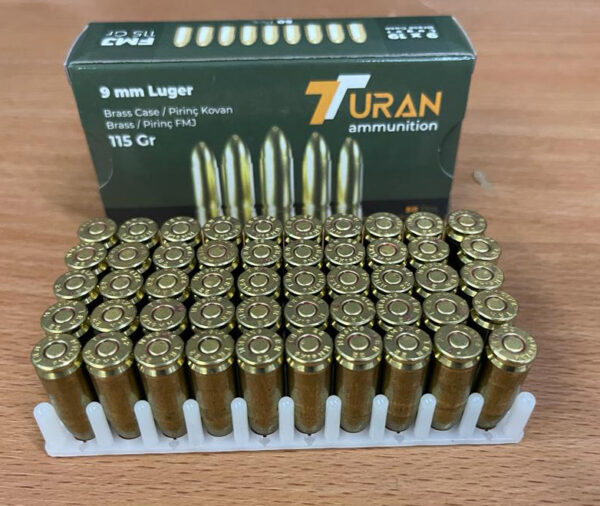 9mm Luger 115 grain Full Metal Jacket by Turan 50 rounds