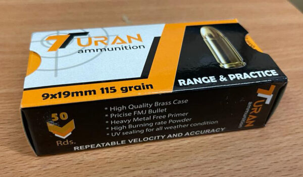 9mm Range & Practice 115 grain Turan FMJ by 50 rounds