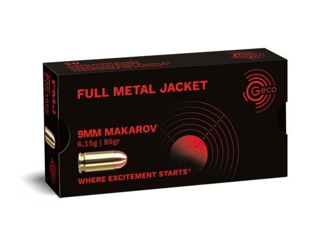9x18 Makarov 95 Grain FMJ brass case by Geco 50 rounds